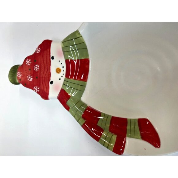 Hallmark Ceramic Snowman Tray With Red & Green Scarf - Picture 2 of 4